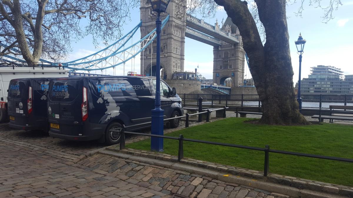 Vans next to Tower Bridge